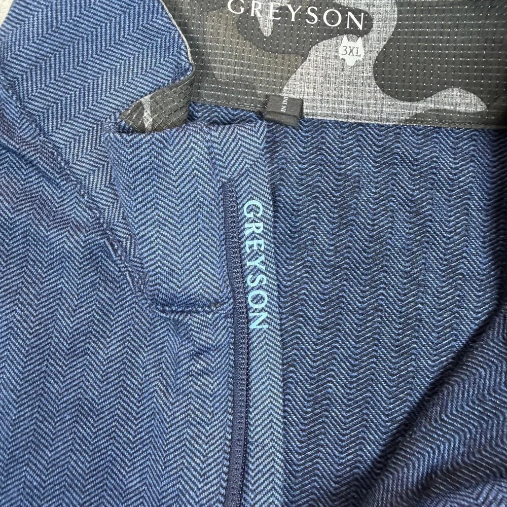 Greyson Mens 3XL Quarter Zip Pullover Navy Blue Herringbone Golf Sweater Mock